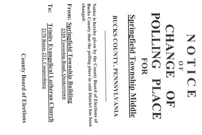 REMINDER Change in Voting Location for Springfield Township Middle
