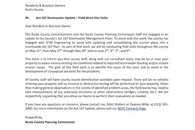 Bucks County Planning Commission - Field Work Site Visits