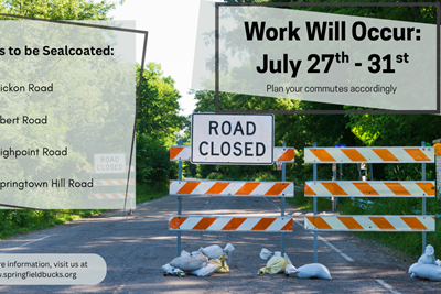 Scheduled Seal Coating & Temporary Road Closures Beginning Week of July 27, 2026