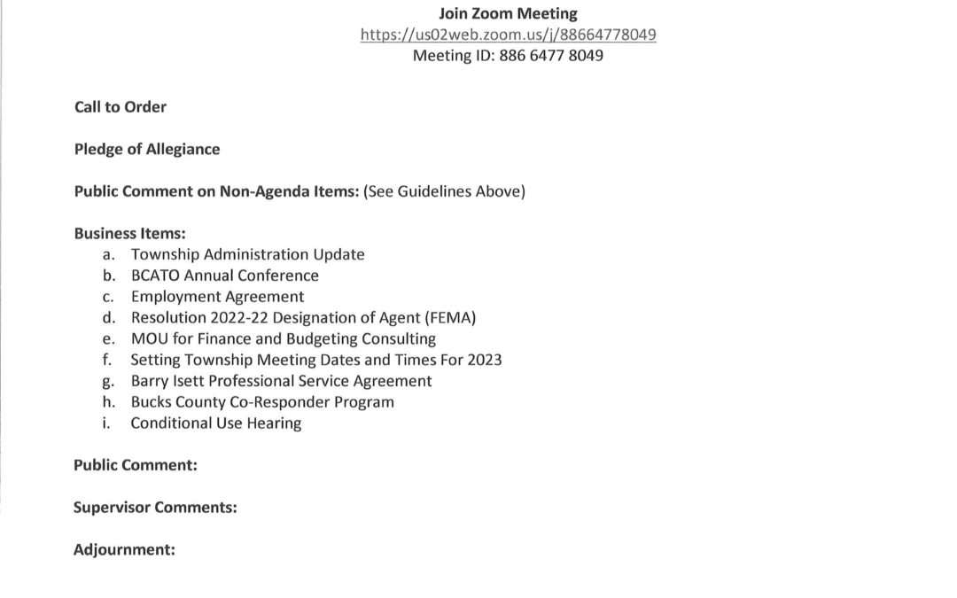 AGENDA – BOS Meeting & CU Hearing – December 13, 2022