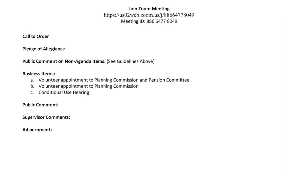 AGENDA – BOS Meeting & CU Hearing – February 14, 2023