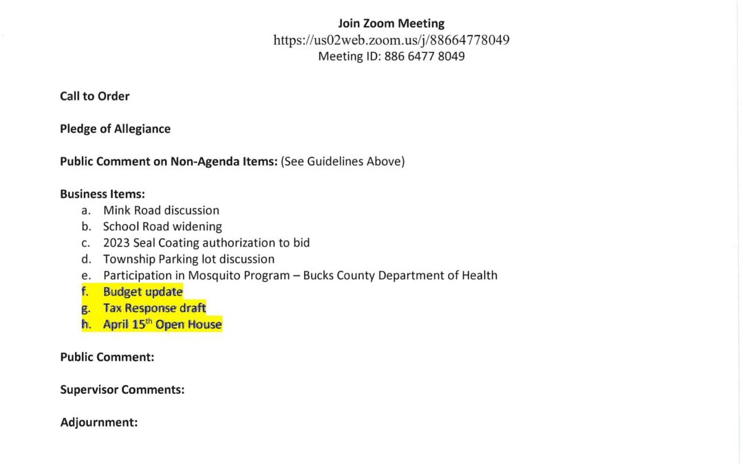 UPDATED AGENDA – BOS Work Session- March 14, 2023