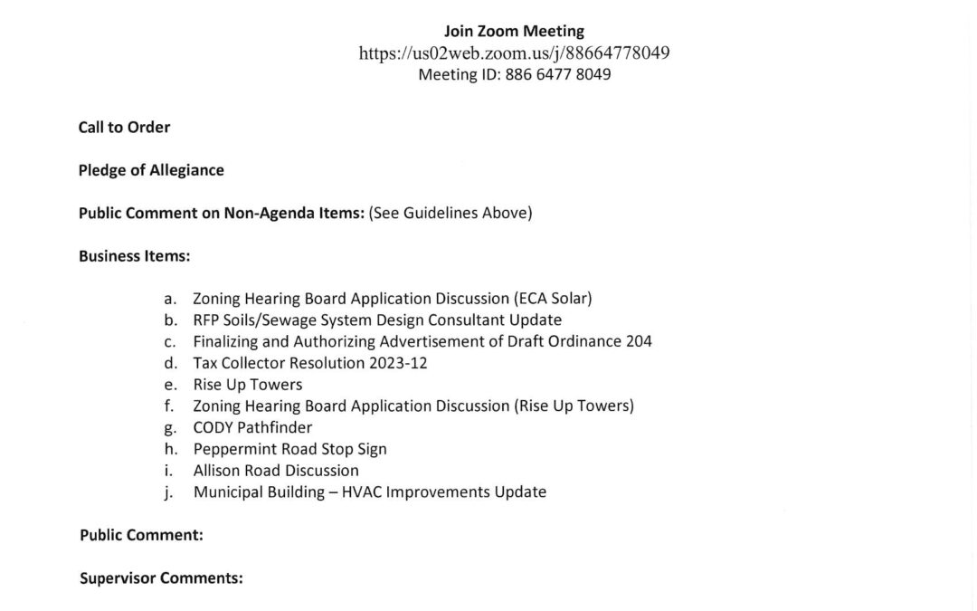 AGENDA – BOS Work Session- June 13, 2023